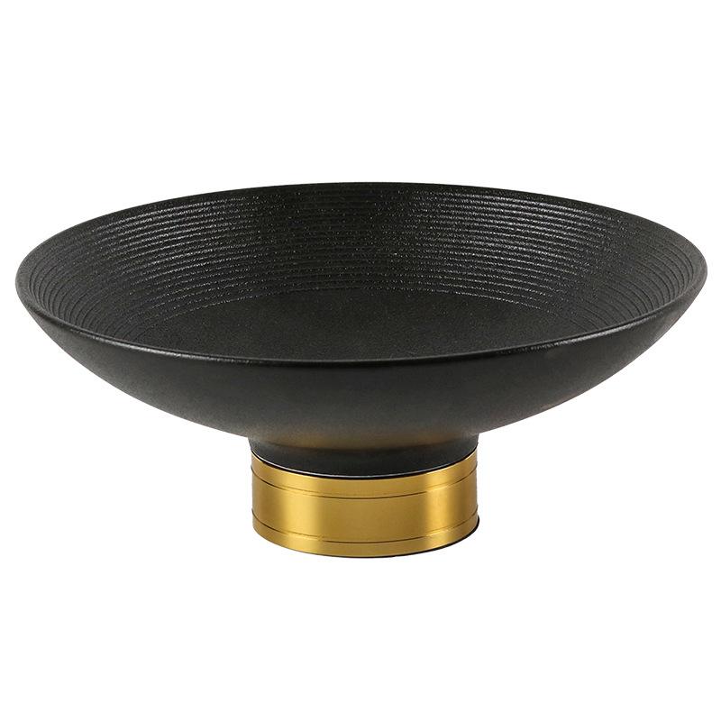 Simple Ceramic Fruit Plate Ornaments Light Luxury Model Room Sales Office Tall Round Ring Pattern Snacks Dried Fruit Plate Ornaments