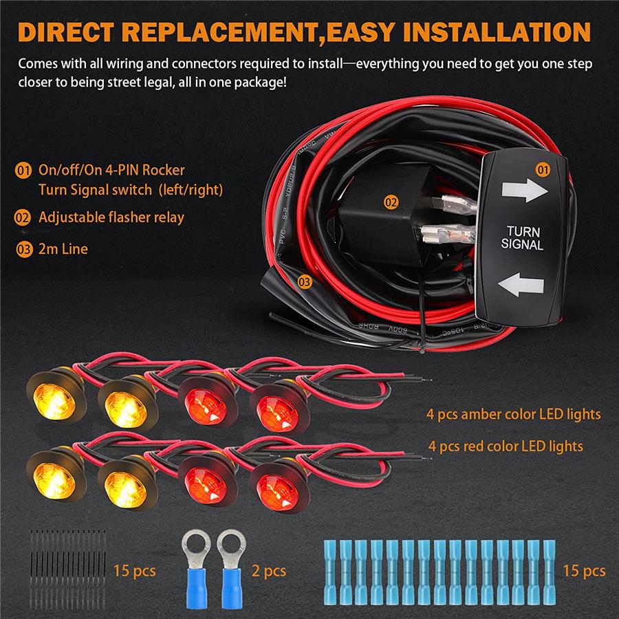 ATV UTV Street Legal Rocker Switch Turn Signal Kit For Polaris RZR Ranger Can-Am