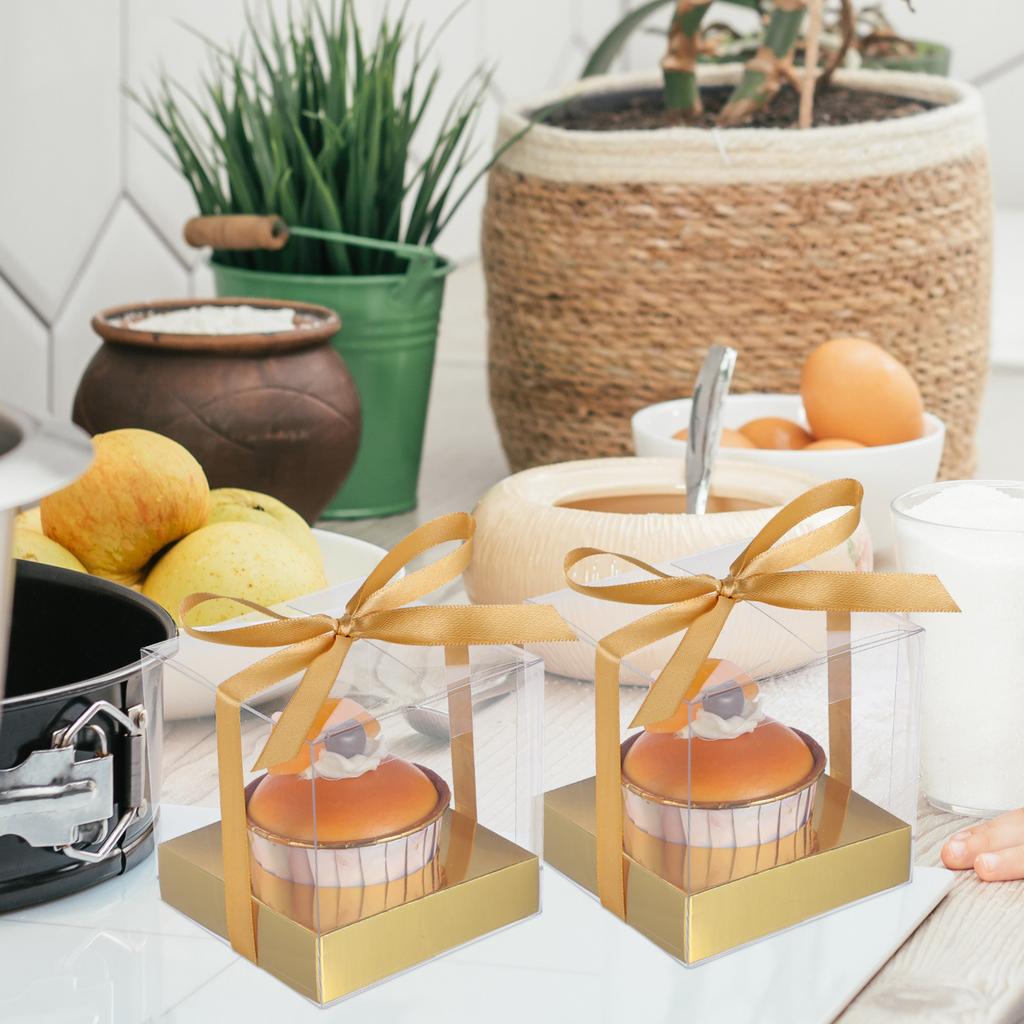 12Pcs PVC Cake Packaging Boxes Clear Window Elegant Design for Baking Treats Bakery Cupcake Muffin Transport Container