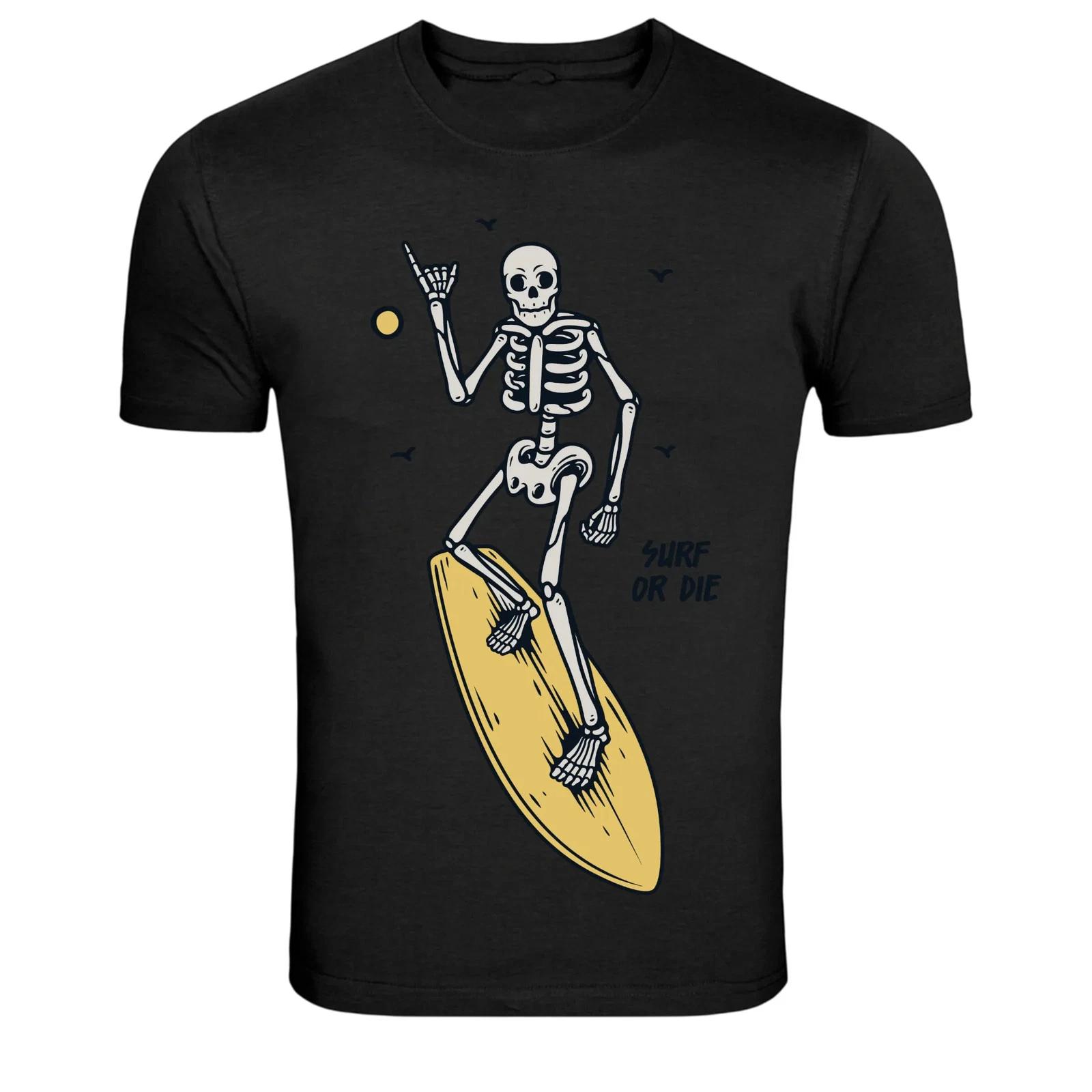 Skeleton Surfing Surf Or Die Beach Graphic T-Shirt S