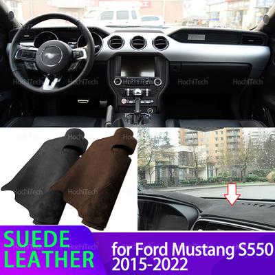 Liner Anti-Slip Mat Anti-UV Suede Leather Dashboard Cover Pad Sunshade Dashmat Accessories for Ford Mustang S550 2015~2022