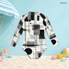 Girls High Neck Long Sleeve Front Zip Geometric Printed One Piece Swimsuit