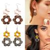 Retro Wood Earrings with Unique Hollow Flower and Cow Pattern Elegant Drop Ear Pendant for Stylish Ladies