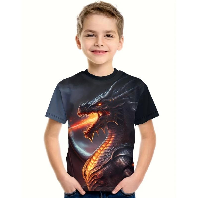 Dziecięca koszulka z nadrukiem 3D Dragon T-shirty dziecięce Topy z okrągłym dekoltem T-shirt z kreskówkowym zwierzęciem T-shirt z krótkim rękawem dla chłopca