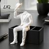 Creative Desktop Display Statue 3D Printed Sitting Gentleman Ornament, Minimalist Abstract Faceless Figurine, Unique Tabletop Ornaments Aesthetic Art