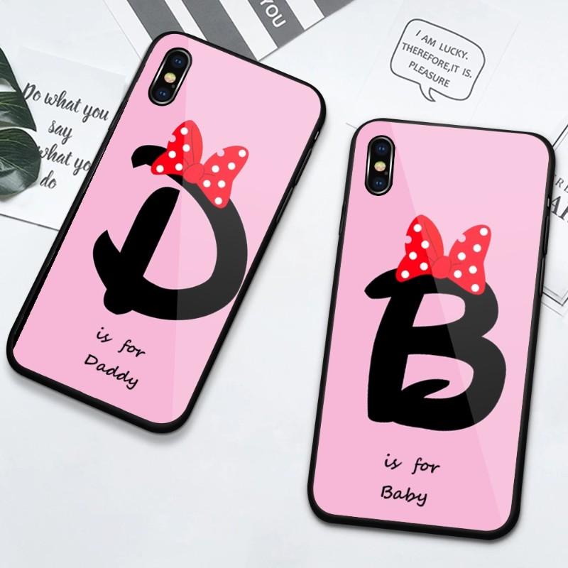 Cute Alphabet Letter Flower Phone Case For IPhone 13 12 11 XS X 8 7 6 Plus Mini Pro Max SE 2022 Black PC TPU Glass Phone Cover