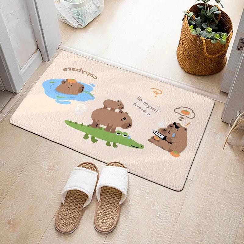 Cartoon Cute Capibala Floor Mat Household Short Pile Carpet Bathroom Non-slip Mat Capybara Animal Bedroom Mat