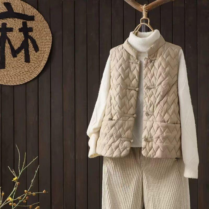 

Легкий и теплый женский пуховый жилет из хлопка, зимняя куртка с пряжкой в китайском стиле 2XL