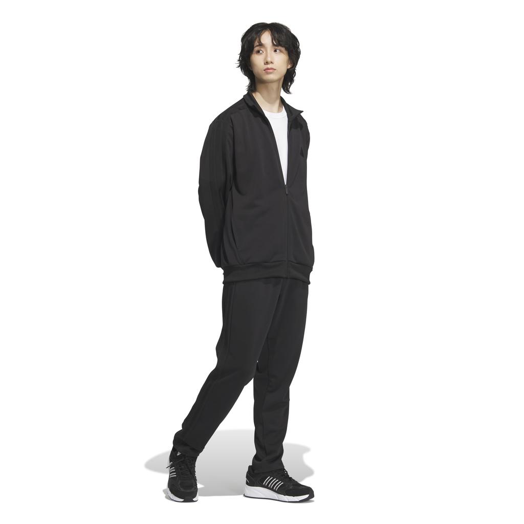 Adidas JZR00 Regular Fit Double Knit Track Men's 3-Stripes Jacket, Black/Black (JV6980)