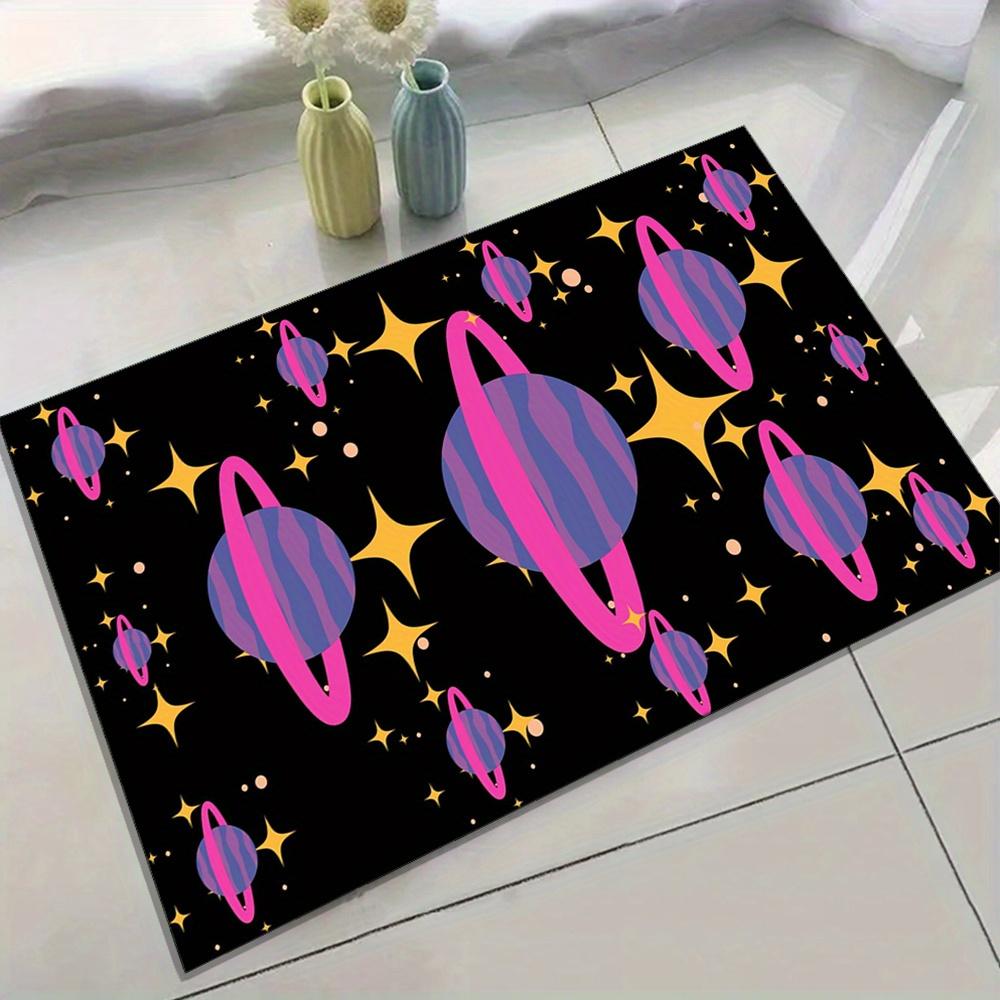 Space-Themed Rug with Stars & Planets  Crystal Velvet Non-Slip Carpet, Durable Easy Maintenance Floor Mat for Bedroom
