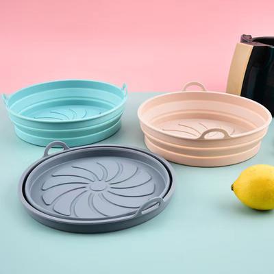 Foldable Round Silicone Fryer Liner Dual Handles Non Stick Food Grade Heat Resistant Reusable Oven Baking Tray Basket Bowl
