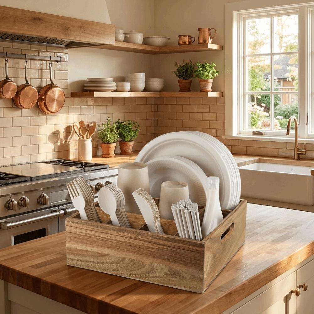 Multi-functional Wooden Silverware Holder Large Capacity Cutlery Storage Stand  Kitchen