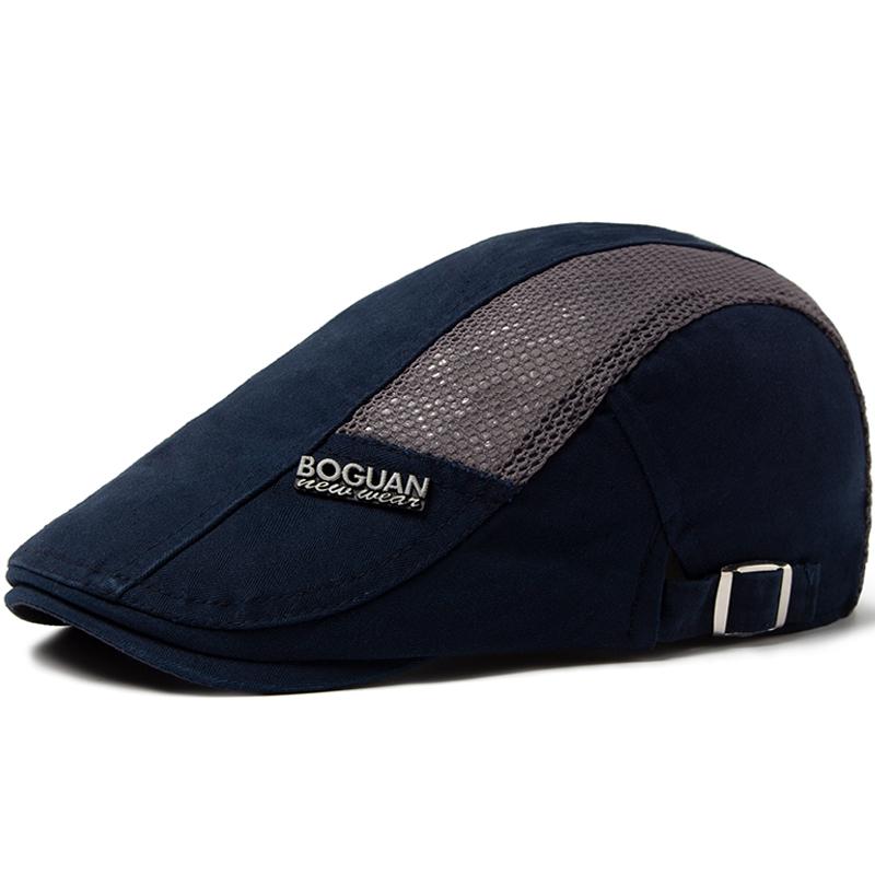 Czapka z siatki Beret dla mężczyzn Modny Beret z naszywką Letnia Bawełniana Oddychająca Daszek Przeciwsłoneczny Damska Casualowa Czapka z daszkiem Regulowana