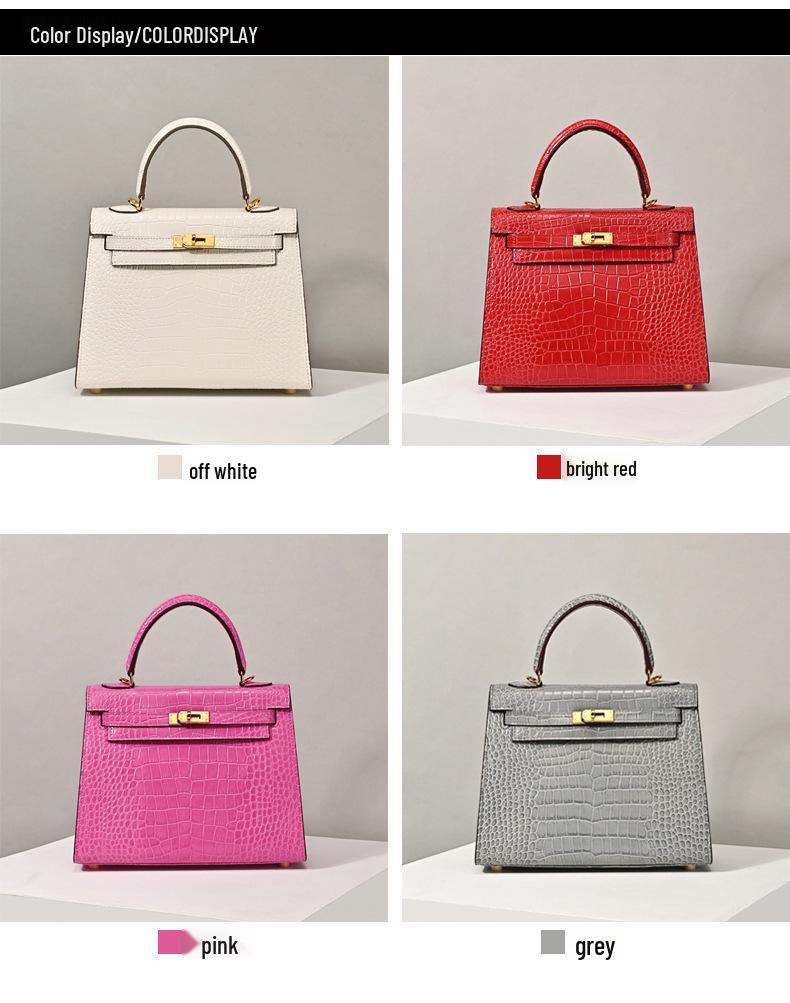 Matte Crocodile Pattern Genuine Leather Kelly Bag - Versatile Handbag, Shoulder, and Crossbody Style