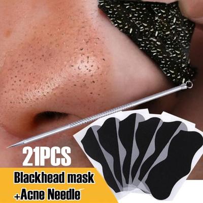 21 Adet Akne Temizleme Bambu Kömür Mineral Burun Maskesi Akne İğnesi ile Siyah Nokta Gözenek Temizleme
