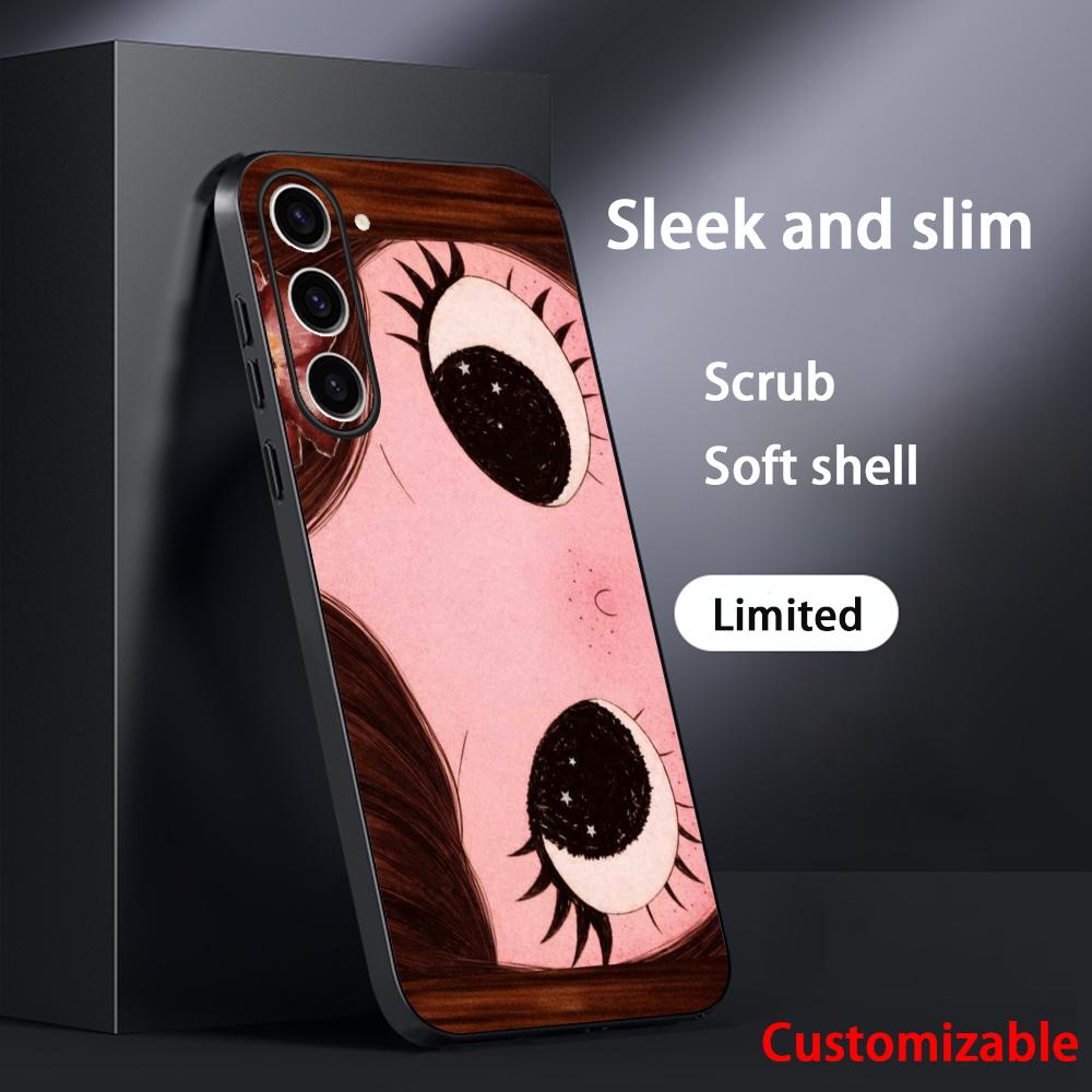 Big-eyed Cute Girl Cartoon Design Phone Case For Samsung Galaxy S26 S25 S24 S23 S22 S21 Plus Ultra Note20 Soft Black