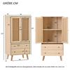 Buffet 60 x 40 x 120 cm chêne - 2 portes rotin, 2 tiroirs, 4 compartiments, meuble de rangement