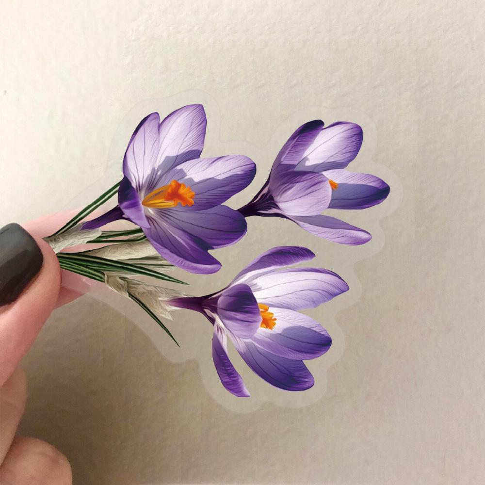 50 Transparent Cartoon Purple Floral Sticker Package Waterproof Transparent PET Handbook Material Decorative Guitar Notebook