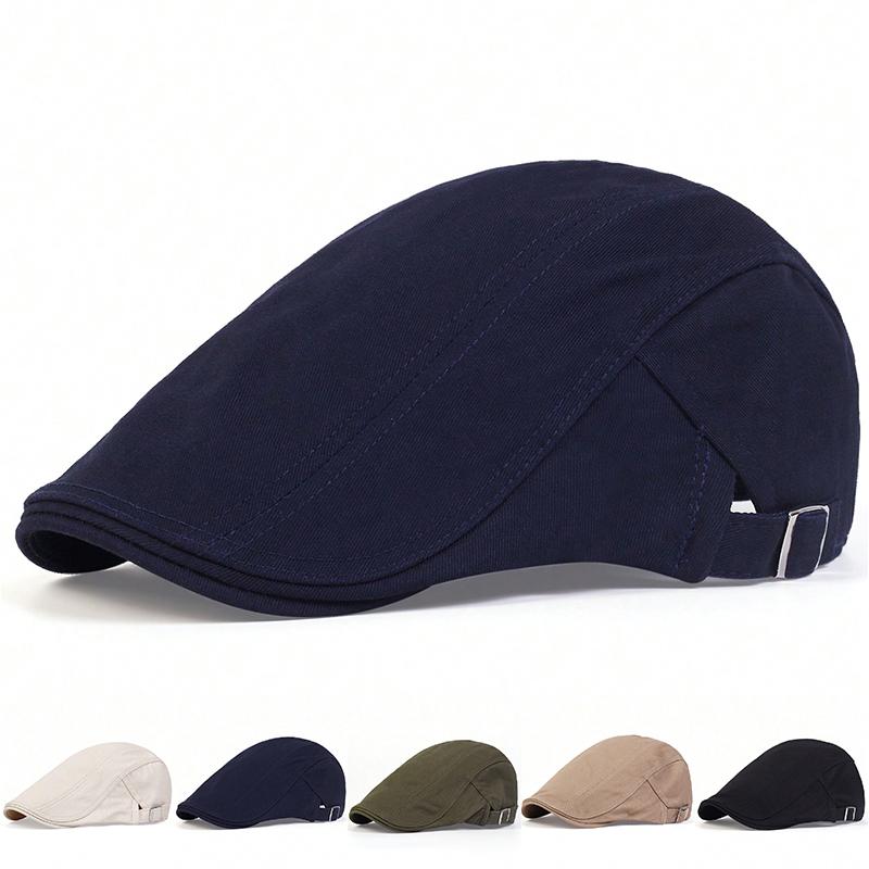 

Men Light board solid color Newsboy Caps British Painters Hats Spring and Summer adjustable Flat Cap Hip Hop Berets Темно-синій
