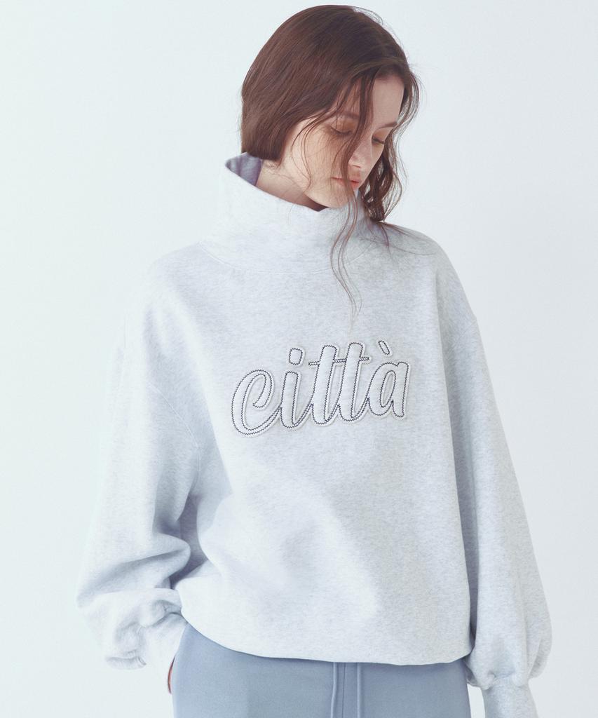 CITTA Citta Logo Patch Work High-Neck Sweat Shirt_Ctt399(White Melange)