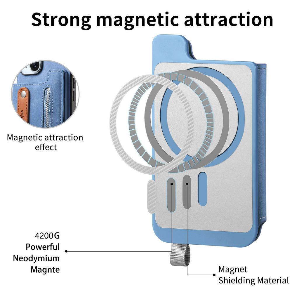 For iPhone 16 Pro Max Case Zipper Card Holder Leather+TPU+PC Phone Cover 2-in-1 Magnetic Detachable