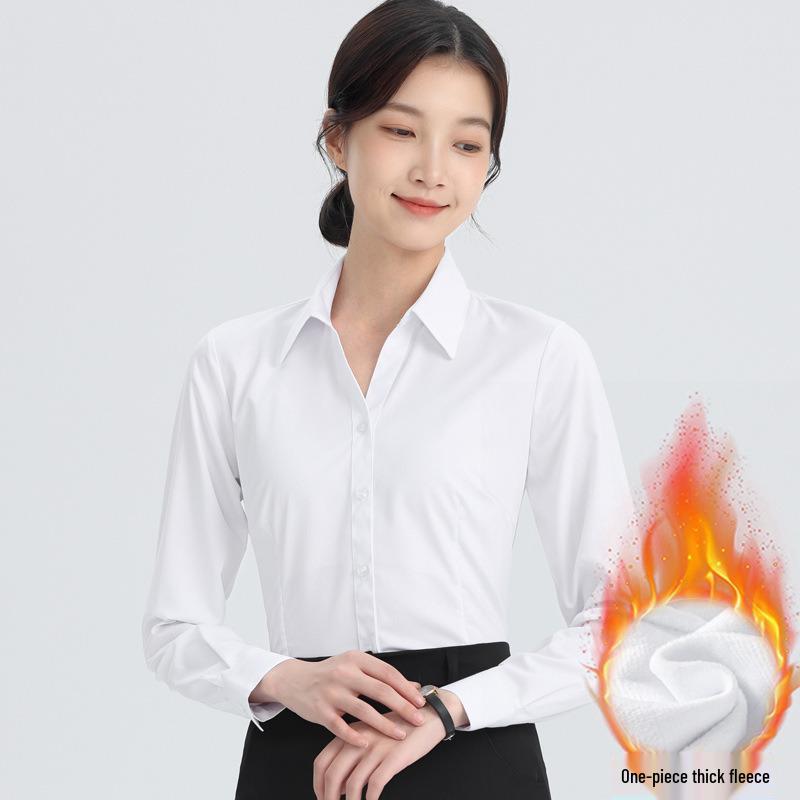 Women's Plus Velvet Warm Long Sleeve Professional Shirt for Autumn and Winter