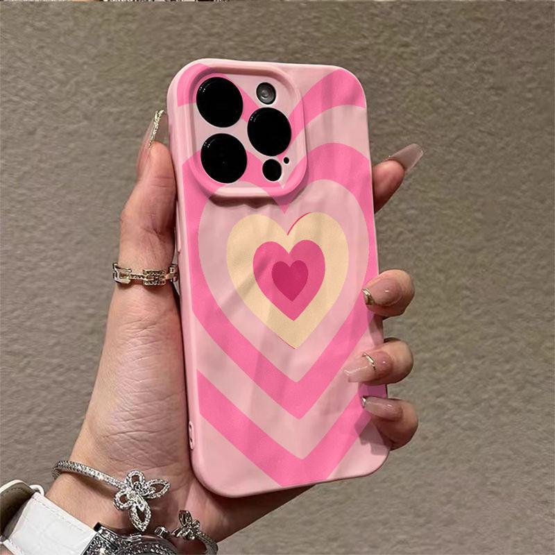 Pink Love Ring iPhone17promax Mobile Phone Case for Apple 16promax Pleats 14 Matte 15