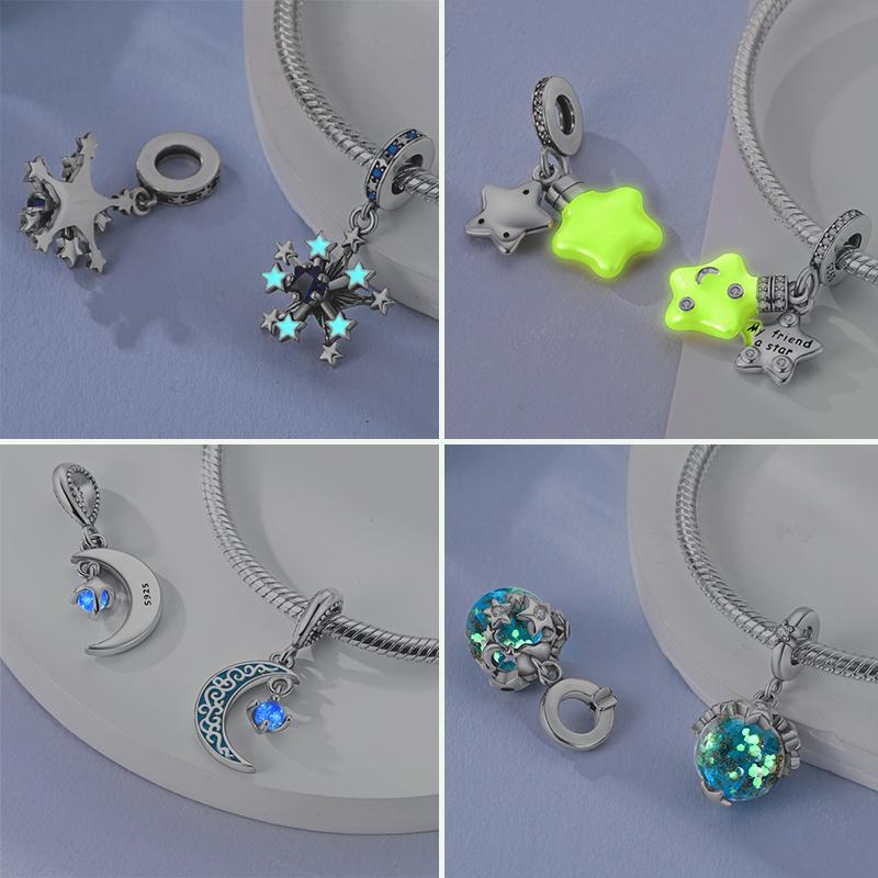 New Copper Charm Bead Charms Fireflies Stars Glowing Luminous Charm Bead Charms for Authentic Pendant Bracelets Do It Yourself Jewellery Gift
