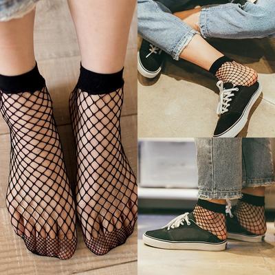 Women Ruffle Fishnet Ankle High Socks Lady Mesh Lace Fish Net Short Socks