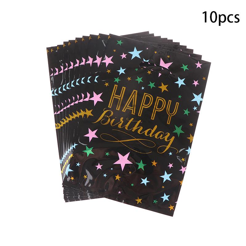 

10 шт. алюминиевая пленка со звездами, пакеты для конфет на день рождения, пакеты для сладостей, пластиковые пакеты для угощений, подарочная упаковка с ручками, сувенирные пакеты чёрный