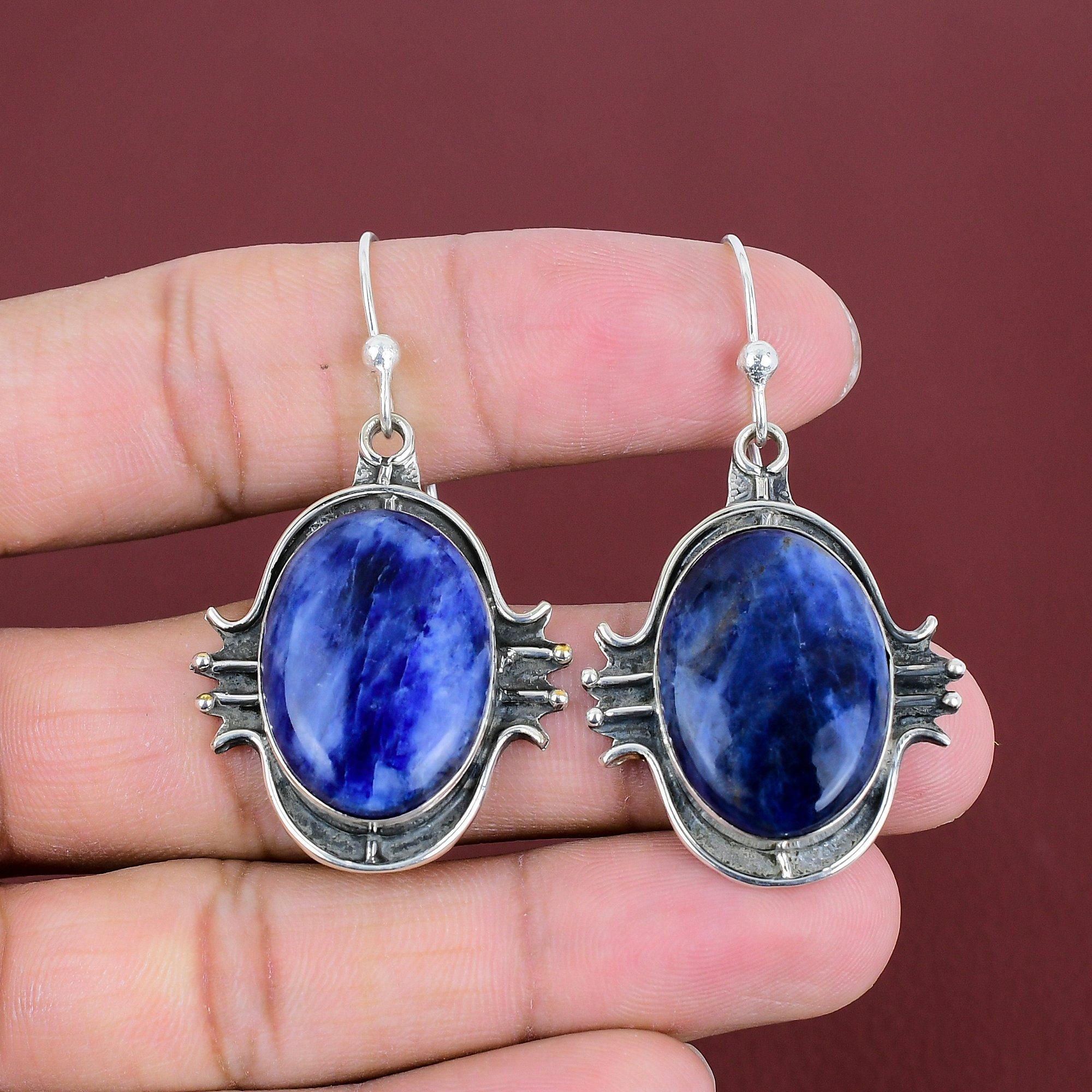 Sodalite Earring Handmade Natural Gemstone Jewelry 925 Sterling Silver Earring Designer Earrings Very Pretty Sodalite Jewelry Gifts For Her