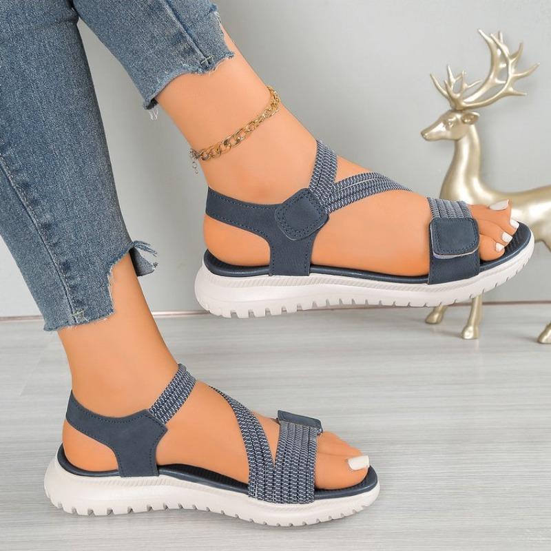 

Летние новые сандалии женские спортивного стиля легкие и удобные большого размера сандалии на плоской подошве с застежкой-липучкой 43 тёмно-синий