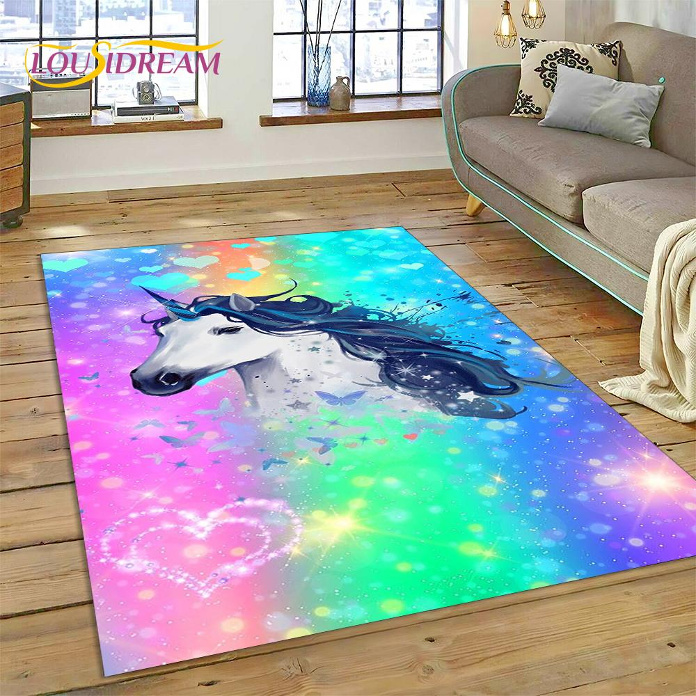 3D Cartoon Cute Unicorn Animal Carpet Rug for Home Living Room Bedroom Sofa Doormat Decor,Child Play Area Rug Non-slip Floor Mat