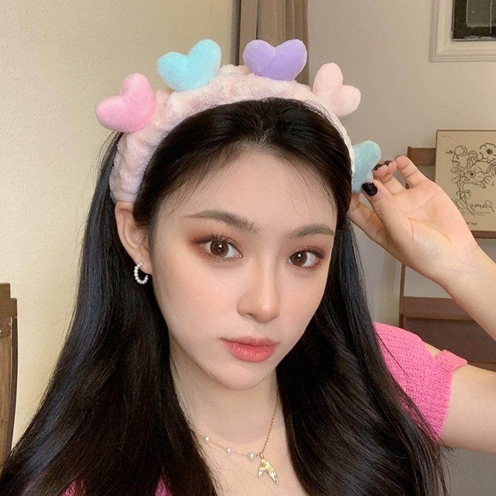 Headband Love Wash Face Hair Band Cartoon Plush Headband Elastic Hair Turban Women Hair Accessories