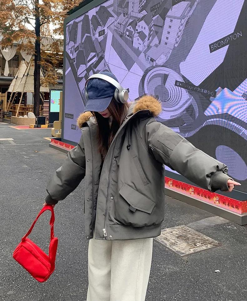 Large Fur Hooded Cotton-padded Coat Loose Winter Jacket