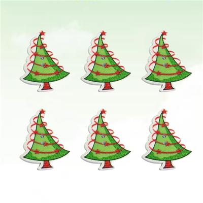 Scrapbooking Cardmaking Sewing Green Christmas Tree Snowflake Wooden Buttons