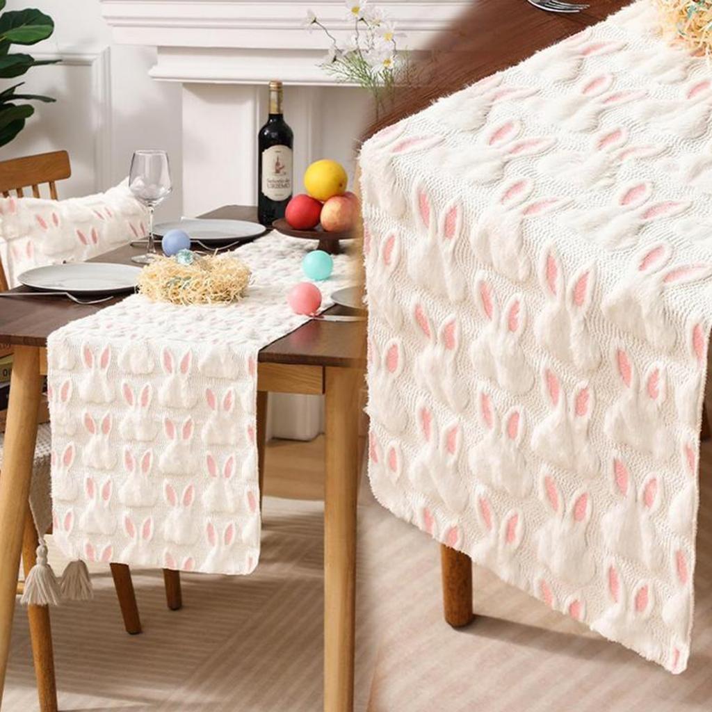 Winter Table Runner Rabbit Pattern Soft Seasonal Autumn Kitchen Dining Table Runner Table Decoration for Home Party Decor