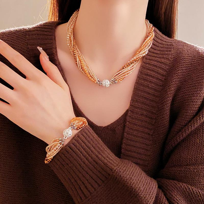 Korean Diamond-Studded Crystal Multi-Layer Wrap-Around Bracelet - Light Luxury Exquisite Bangle with a High-End Elegant Touch.