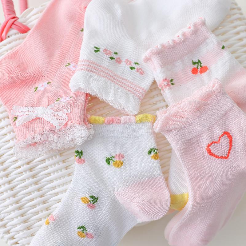 Girls Socks 5 Pairs/Lot Spring Summer Cotton Infant Children Socks Cute Flowers Pattern For Kids Baby