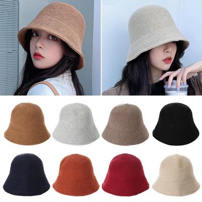 Warm Wool Bucket Hat Casual Panama Hat Portable Fisherman Cap  Women