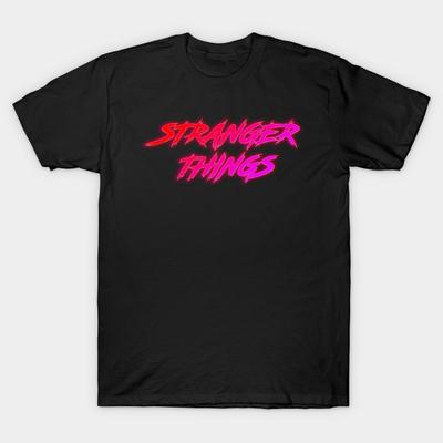 Men Black Print T-shirt Stranger Things - Retro Neon No-Cut Transfer Paper Print Cotton Tshirt