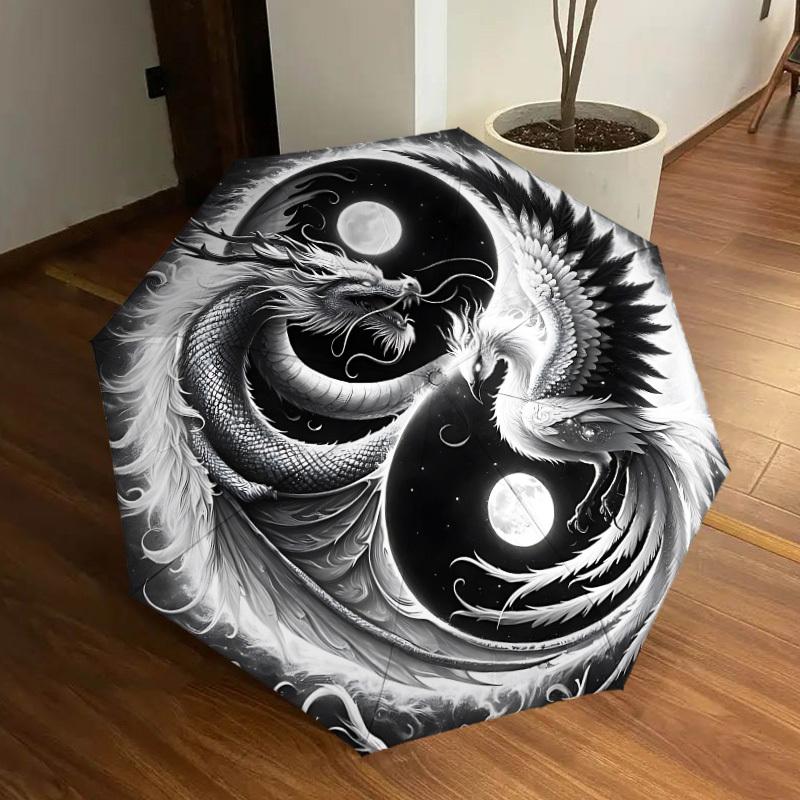 

1pc Dragon Phoenix Yin Yang Symbol Automatic Open/Close Umbrella, Halloween & Gifts - Ideal for Daily, Formal, Party Use, Durable Canopy yy251011023
