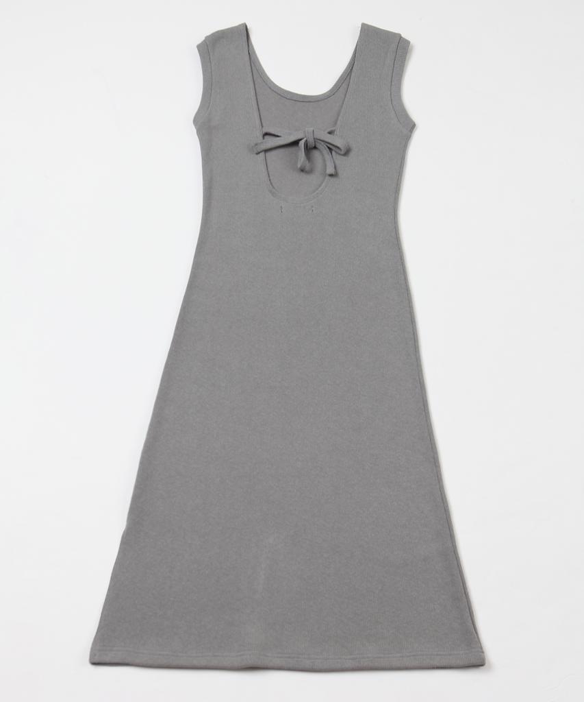 Catharsis Knitting Tank Tab Backless Long Dress Grey One Size