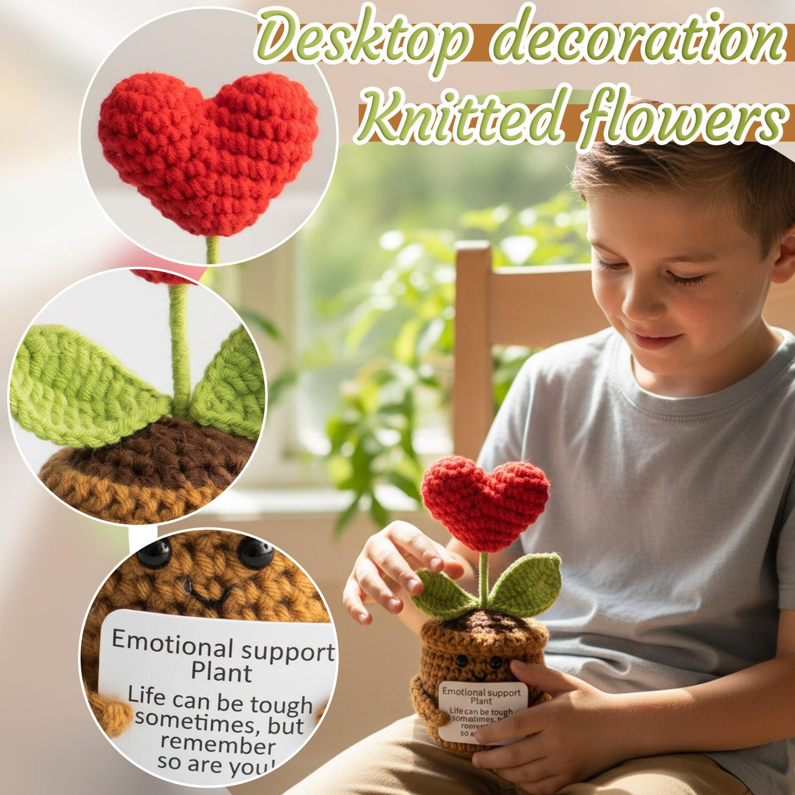 

Positive Energy Knitted Flower Plant Potted Finished Yarn Simulation Flower Desktop Ornament Handheld Card Doll One Size