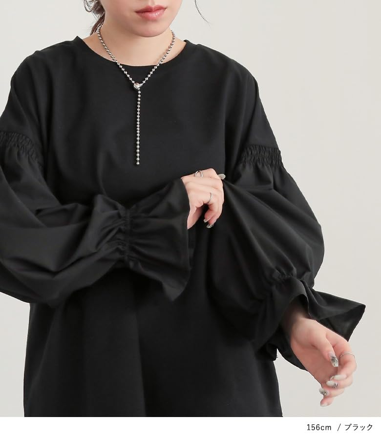 Oshare Walker Candy Sleeve Pullover Crew Long Loose Plus Sizes Perfect for or Any Product 11tn09b n'OrLABEL [Multi-Material Sweatshirt] Women's