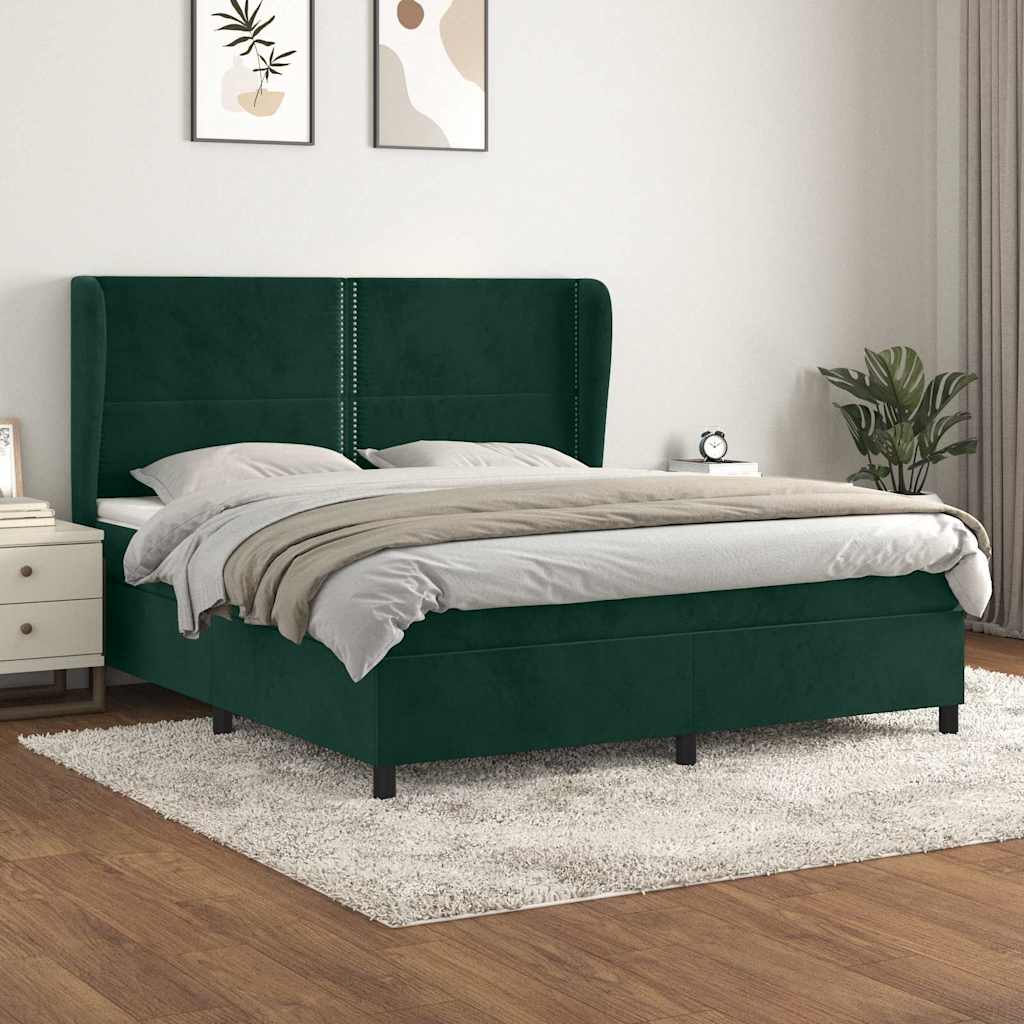 Box Spring Bed with Mattress Dark Green 180x200 cm Velvet