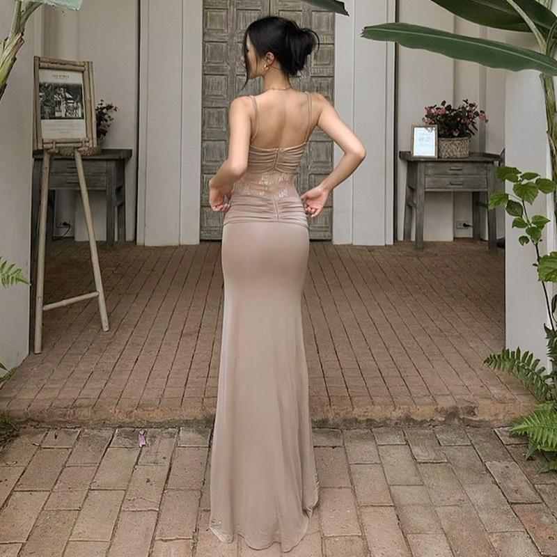 Nuevo Vestido de Verano con Tirantes Encaje Transparente Delgado Sexy Estilo Europeo y Americano