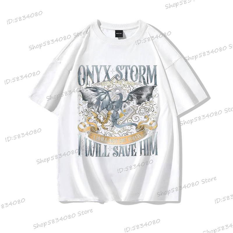 Onyx Storm Я Спасу Его Принт Футболка Винтажный Дракон Забавная Книжная Футболка С Коротким Рукавом С Круглым Вырезом Топы Хлопок Onyx Storm FeУнисекс Футболка S