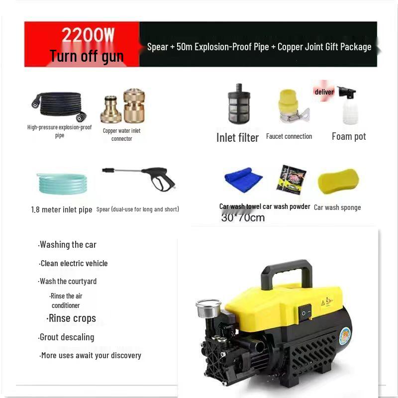 220V Portable High-Pressure Automatic Car Washer with Brush and Water Gun