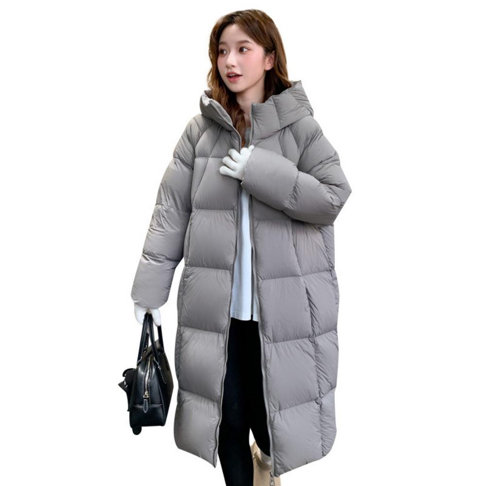 2025 winter Korean version of European and American style loose hooded long knee cotton clothes women's thickened bread clothes simple long coat